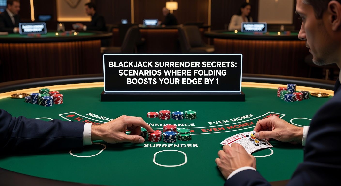 Close-up of blackjack strategy chart highlighting surrender zones against dealer 9, 10, Ace