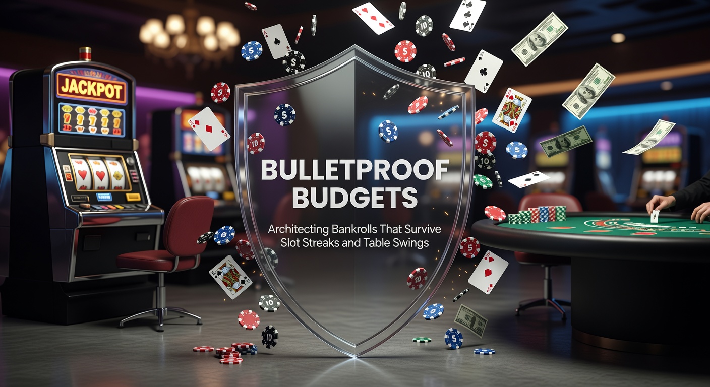 A digital dashboard displaying bankroll charts with rising green lines amid fluctuating slot and table graphs, symbolizing resilient gambling strategies