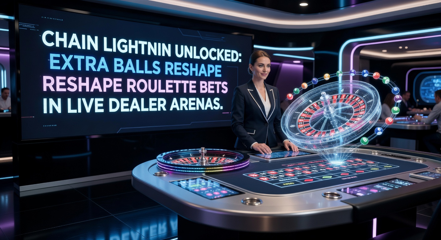 Vibrant live dealer Chain Lightning Roulette table with glowing lightning effects and multipliers lighting up the wheel during a high-stakes spin