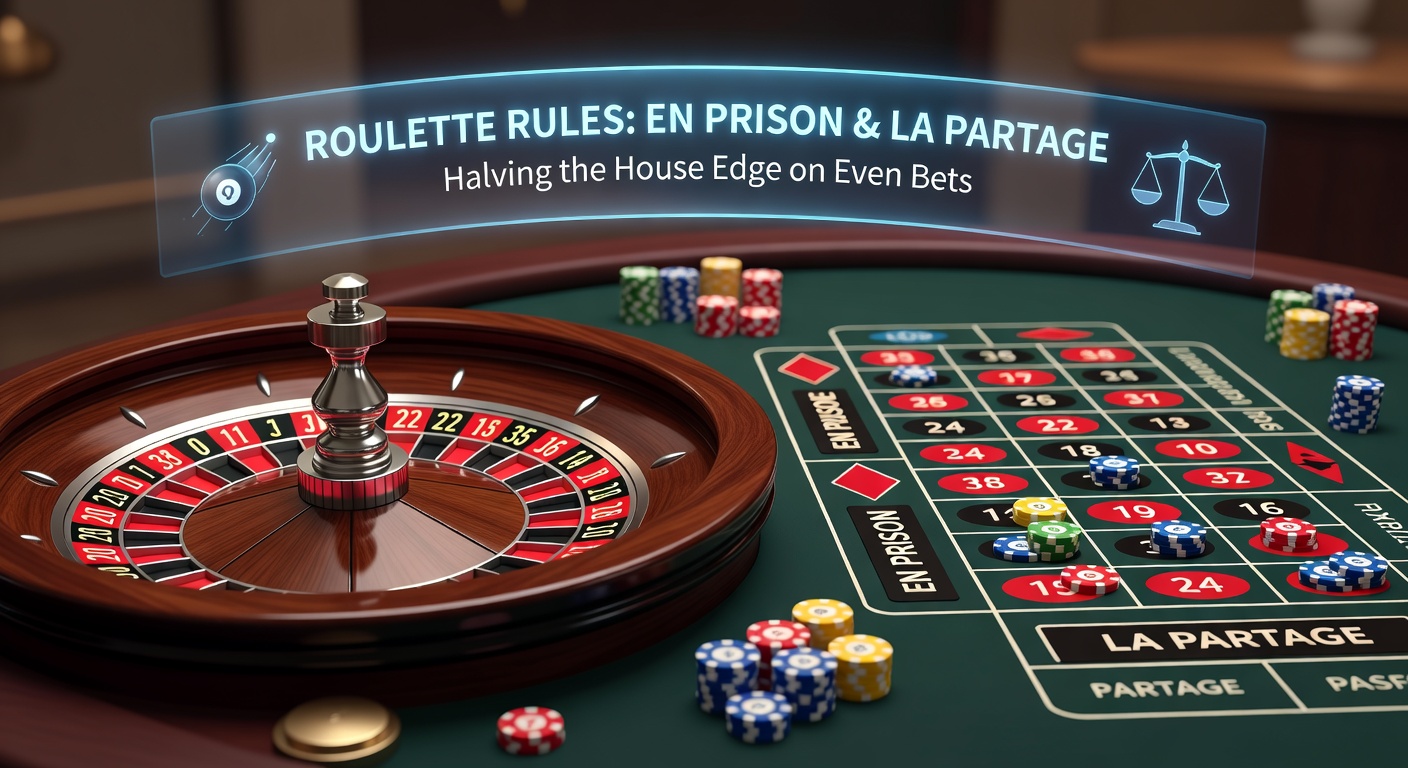 Classic roulette wheel with French rules highlighted, showing zero and even-money bet areas