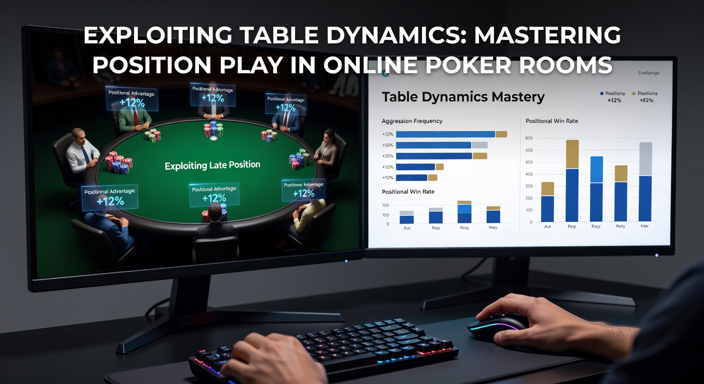 Poker players at an online table highlighting positional advantages with chips and cards in play