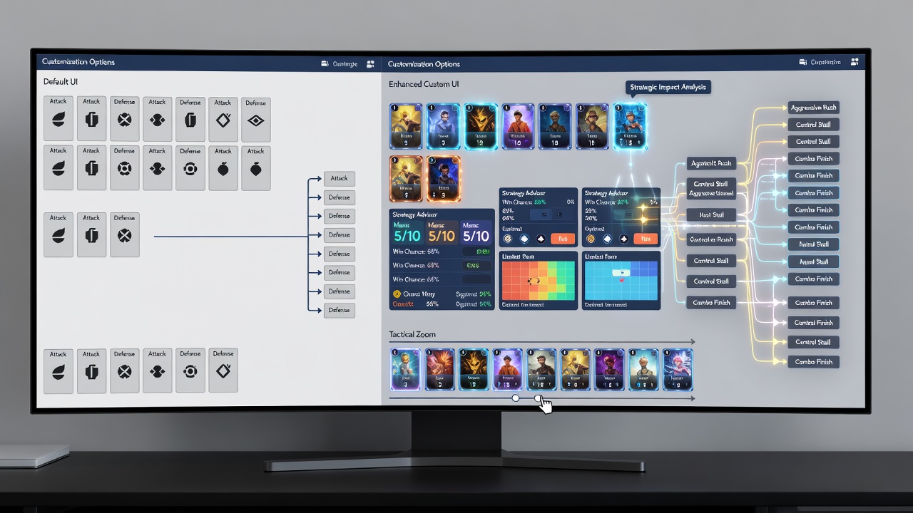 Close-up view of a customized digital card table with adjustable betting sliders and stat overlays