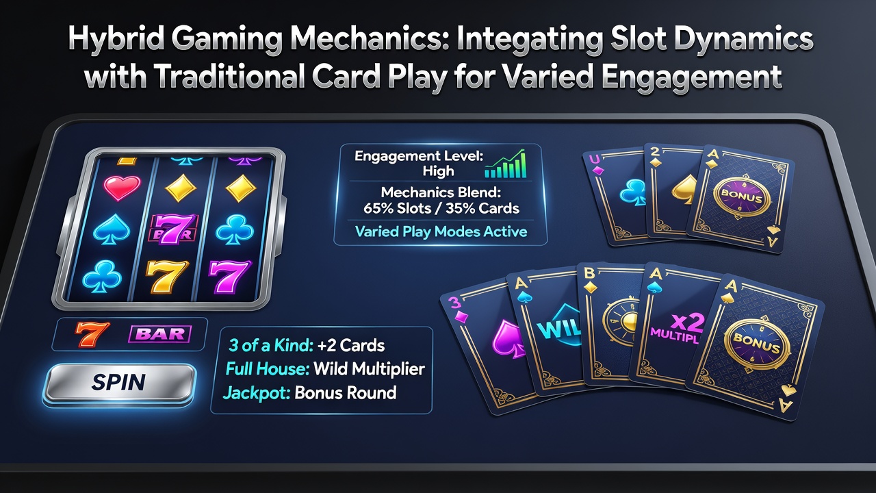 Close-up view of a hybrid gaming screen displaying integrated slot reels and a poker decision panel with player controls highlighted