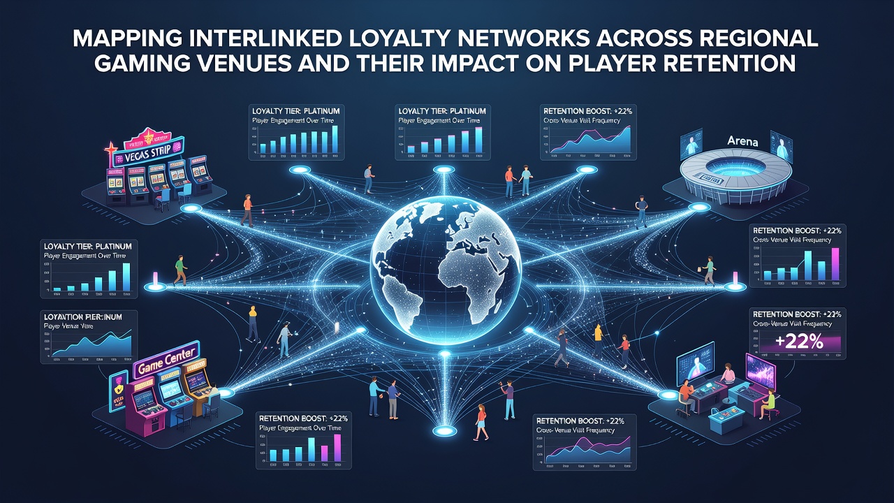 Infographic illustrating player retention rates before and after implementation of cross-venue loyalty network features in selected regional markets