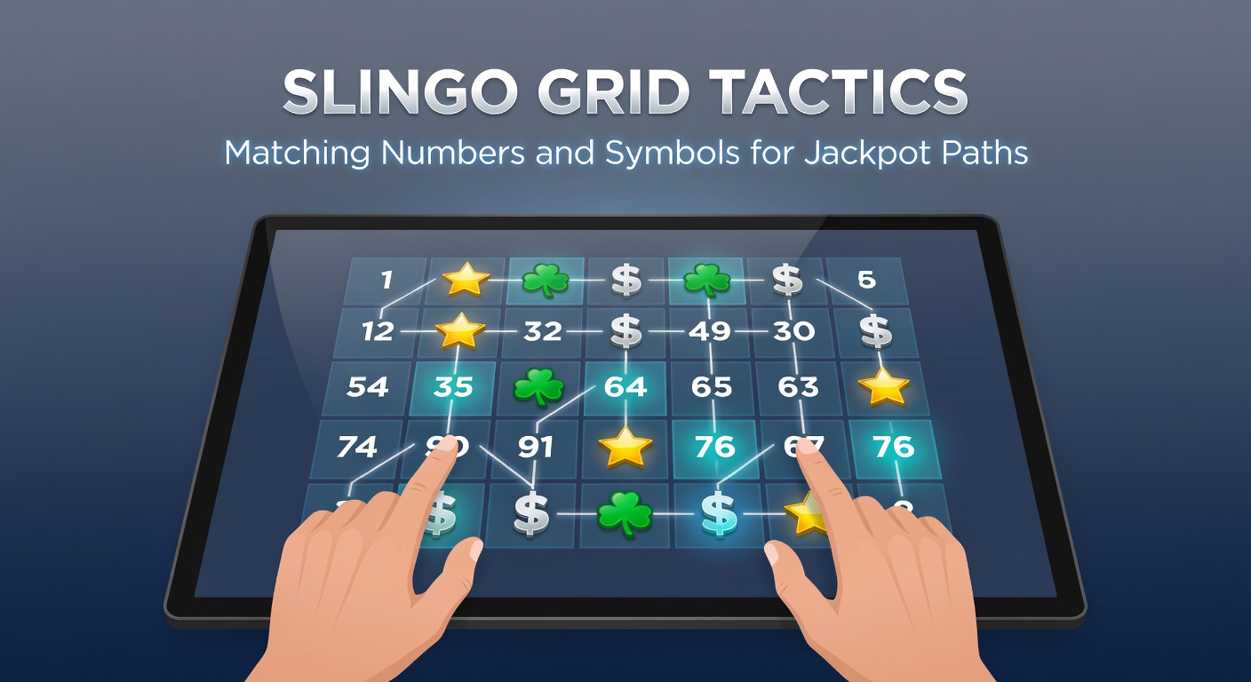 Close-up of a vibrant Slingo game grid showing numbers, jokers, and completed lines glowing with potential jackpots