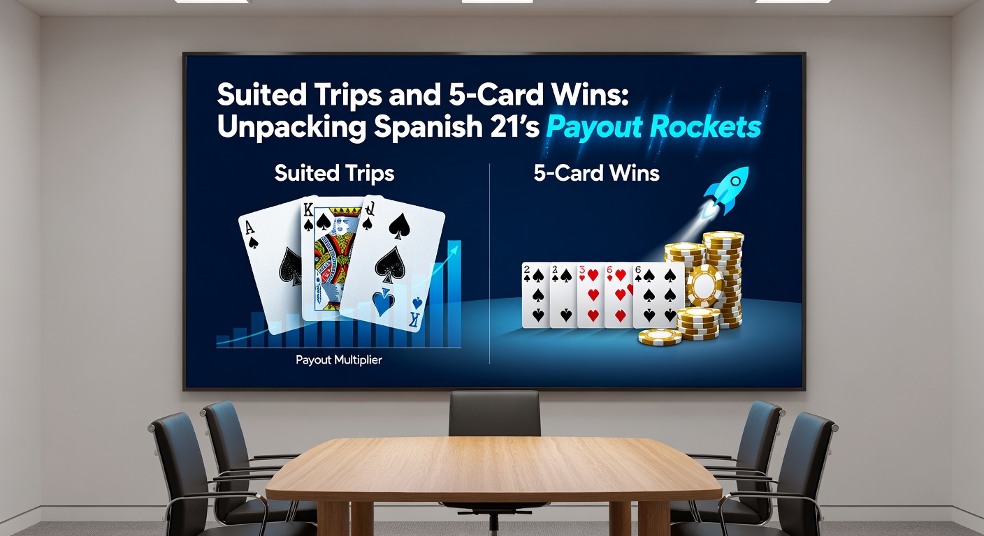 Vibrant Spanish 21 table highlighting bonus payout charts for suited trips and multi-card 21s