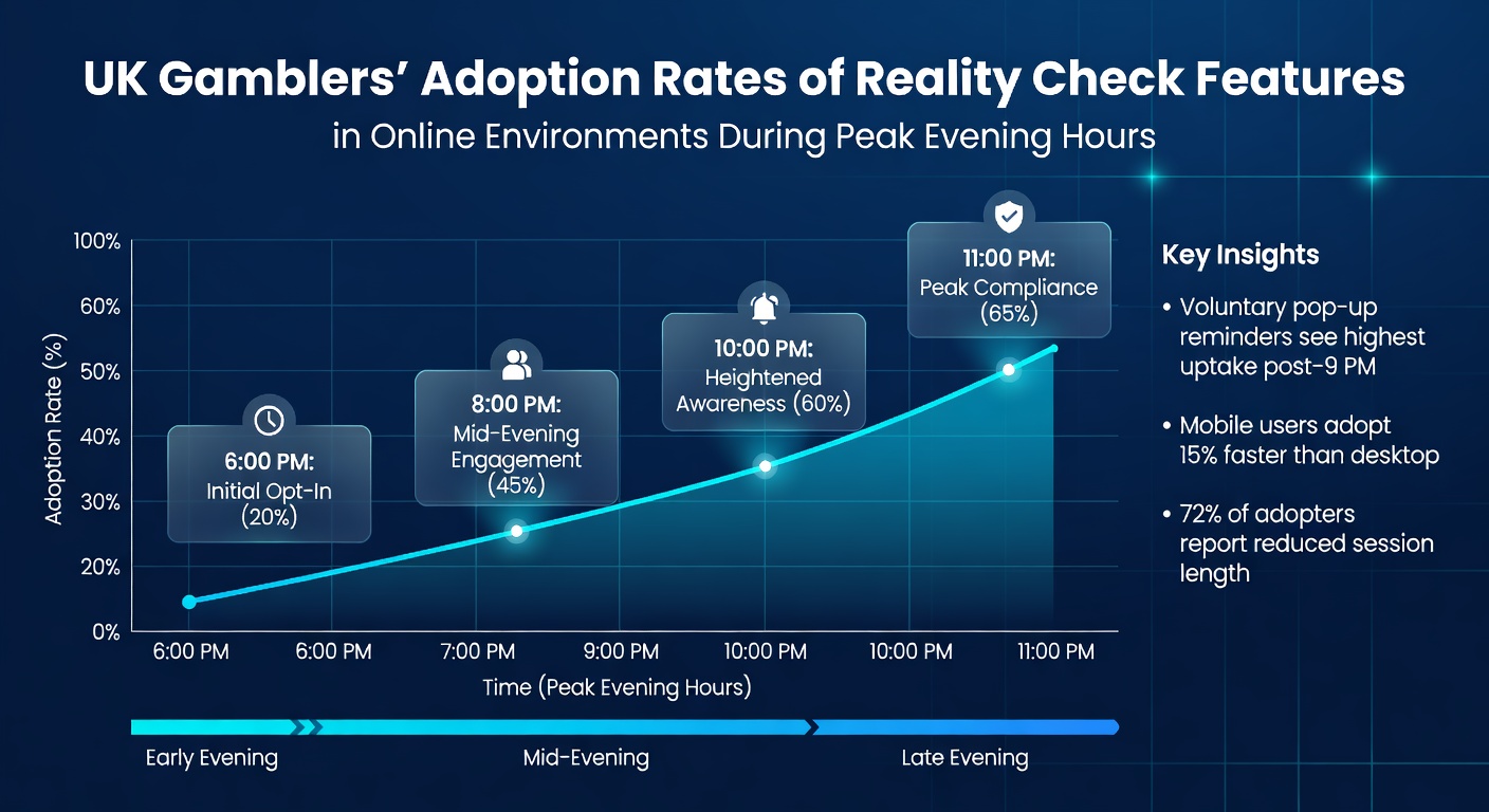 UK online gamblers interacting with reality check pop-ups during evening sessions on desktop and mobile devices