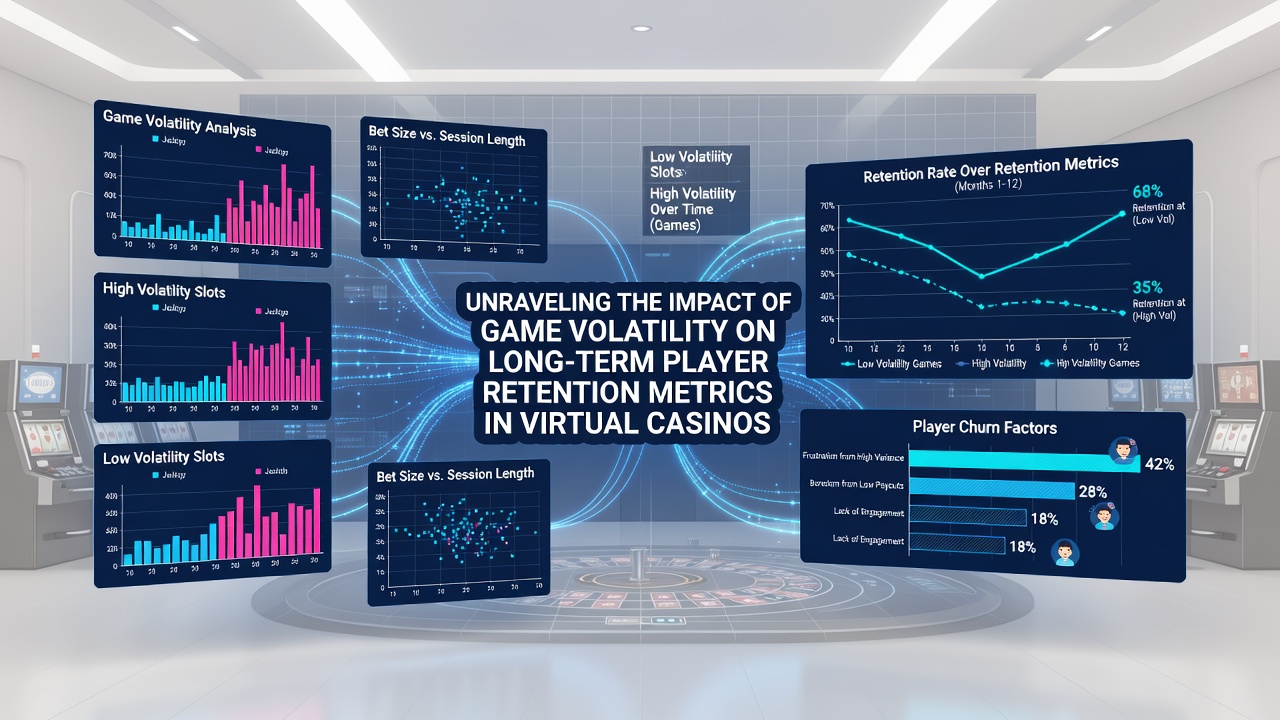 Graphs illustrating player retention trends segmented by game volatility categories over extended periods