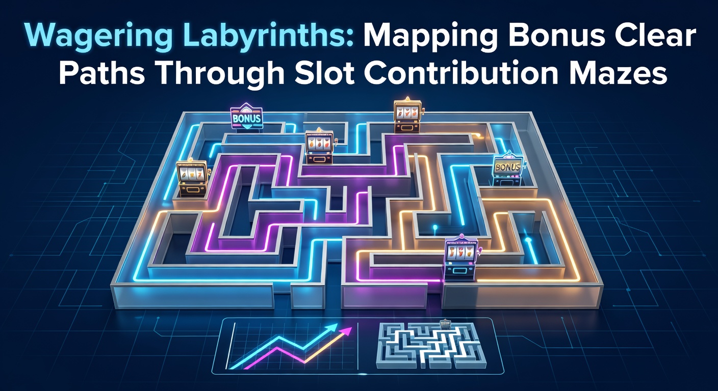 Visual maze of slot reels and wagering paths leading to a bonus unlock, symbolizing strategic navigation through contribution complexities