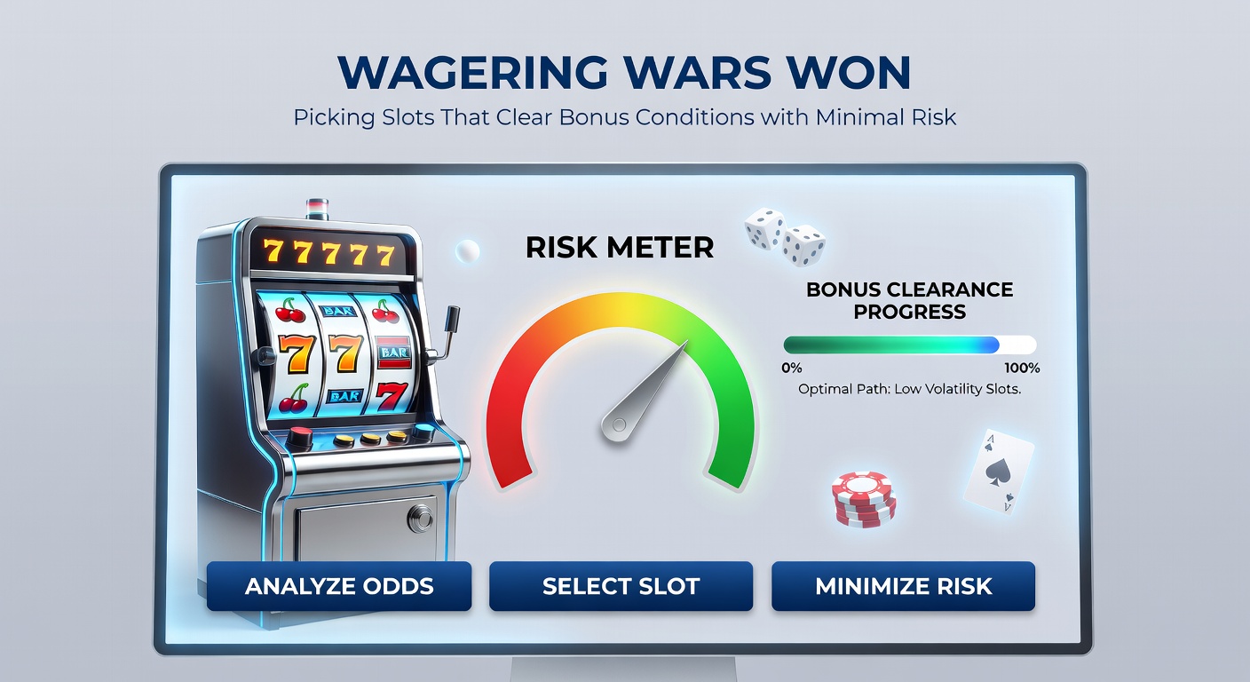 Close-up of a slot machine paytable displaying high RTP percentages, low volatility icons, and bonus clearing progress bar, emphasizing strategic game selection